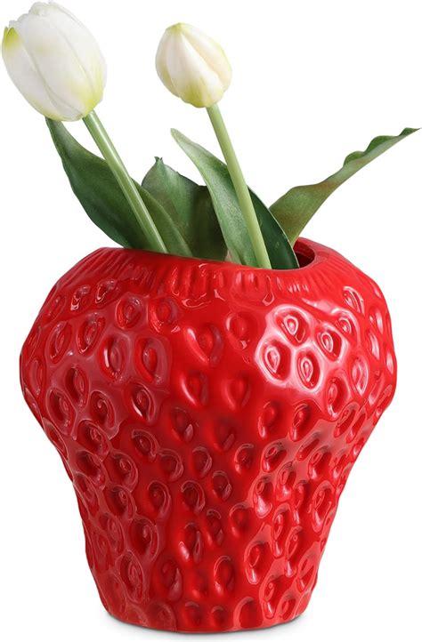 Navaris Strawberry Vase For Flowers Small Ceramic Flower Vase Cute