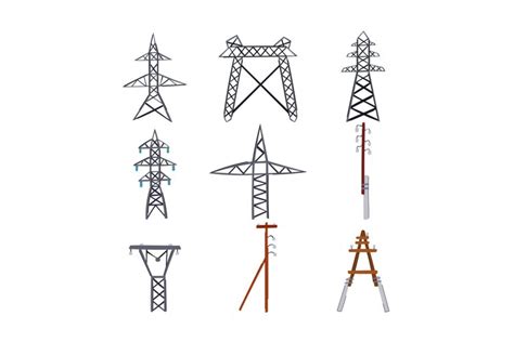 electric pylon set cartoon vector illustration