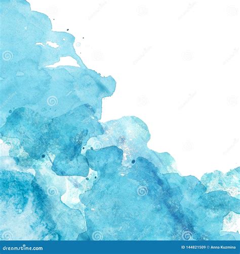 Watercolor Blue Sea Texture With Liquid Watercolor Paint On White