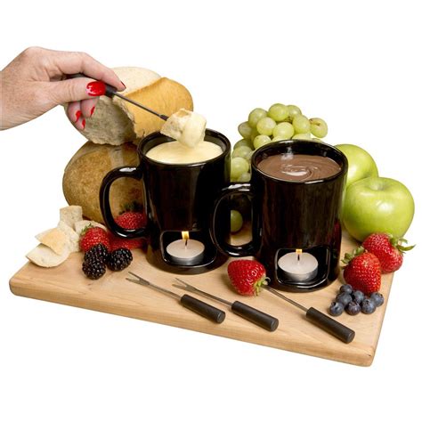 Evelots Set Of 2 Classic Personal Fondue Mugs Chocolate And Cheese