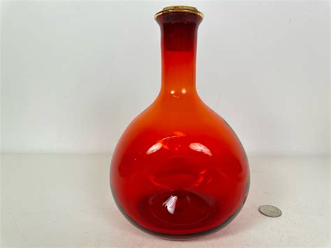 Vintage Mcm Rainbow Glass Company Red Pinched Glass Bottle Red Amberina