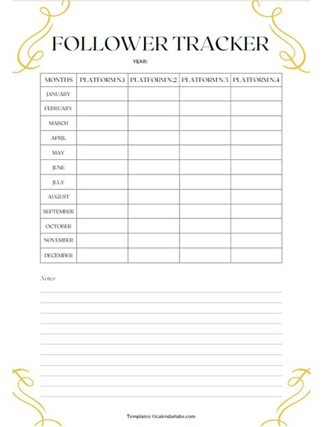 Monthly Social Media Follower Tracker Free Printable Templates