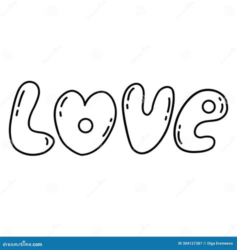 Lettering Word Love Black And White Vector Hand Drawn Stock Vector