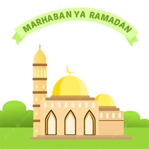 Marhaban Ya Ramadan Greeting With Orange Mosque Illustration Vector