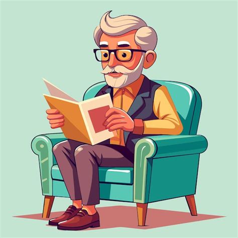 Premium Vector Happy Grandfather Reading Newspaper Headlines Cartoon