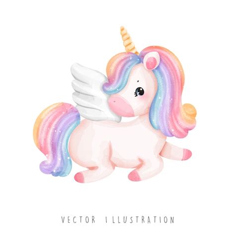 Ilustración de vector de unicornio acuarela unicornio Vector Premium