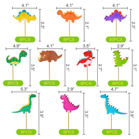 80 Pieces Dinosaur Cake Topper Dinosaur Cupcake Toppers Picks Cartoon