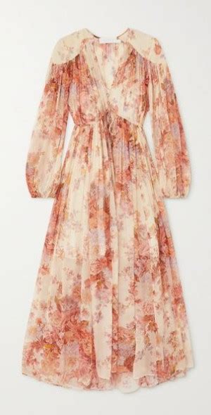 Zimmermann Devi Gathered Floral Print Silk Chiffon Midi Dress