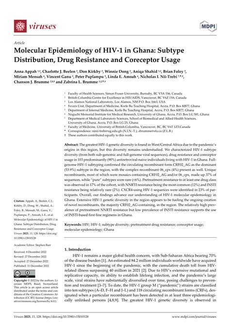 Pdf Molecular Epidemiology Of Hiv In Ghana Subtype Distribution