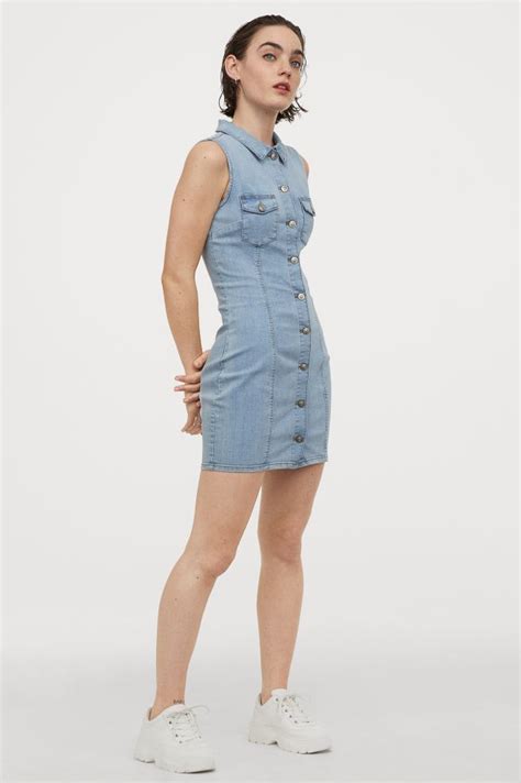 Fitted Denim Dress Light Denim Blue Ladies Handm Us Sleeveless