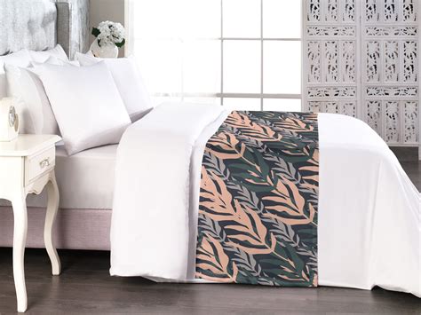 Tropical Boho Bed Runner Modern Simple Design Silhouettes Of Neutral Hawaii Leaves Print