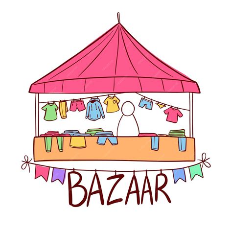 Premium Vector Bazaar Tent With Clothes Hand Drawing Bazzar Illustration