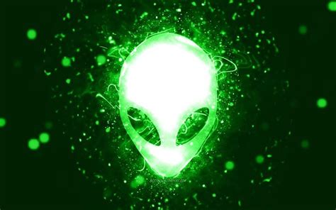 Download wallpapers Alienware green logo, 4k, green neon lights ...