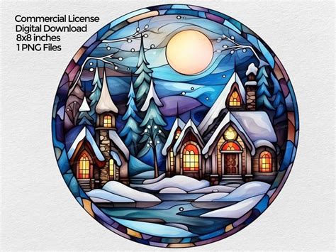 Winter Village Stained Glass House Clipart Christmas Winter House Png