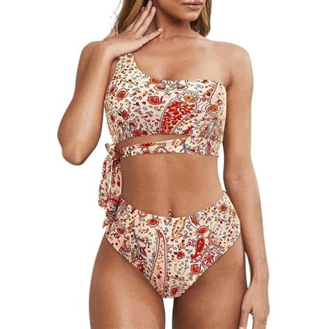 Maillots De Bain Femme Pièces Bikini Maillot De Bain À Une Épaule Bandeau Top Push Up Sangles