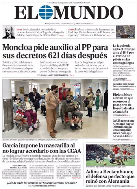 Portadas de los periódicos del martes 9 de enero de 2024