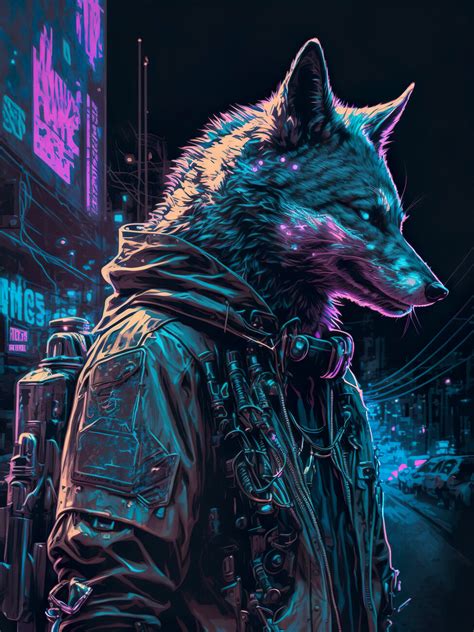 Wall Art Print Human Wolf Cyberpunk Style Europosters