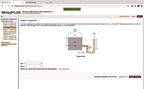 SOLVED A U Tube Manometer Is Connected To A Closed Tank As Shown In