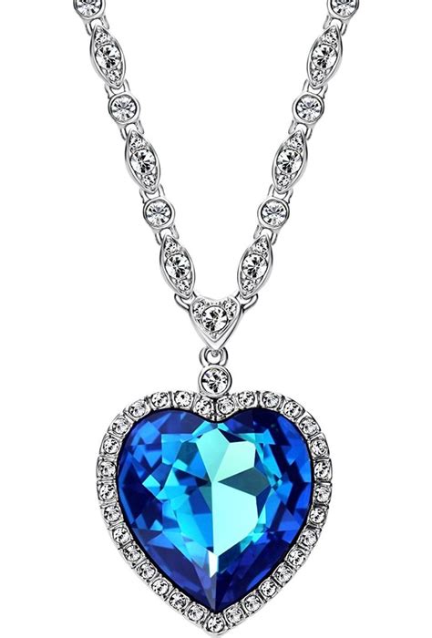 Neoglory Blue Crystal Heart Pendant Necklace For Women Heart Of The