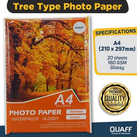 QUAFF TREE TYPE GLOSSY PHOTO PAPER 180 230GSM A4 SIZE Shopee Philippines