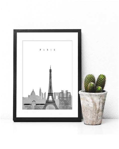 Paris Black & White Print Skyline Art Print Poster Modern - Etsy