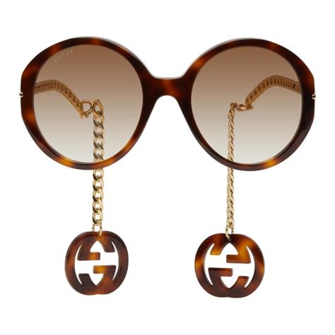 Gucci Tortoiseshell And Gold Gg0726s Sunglasses Ssense Sunglasses Round Sunglasses Tortoise