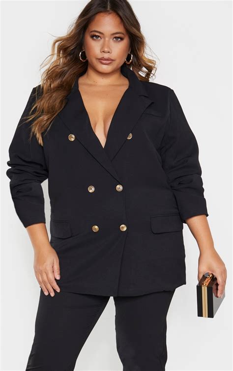 Plus Black Tailored Woven Blazer Plus Size Prettylittlething Qa