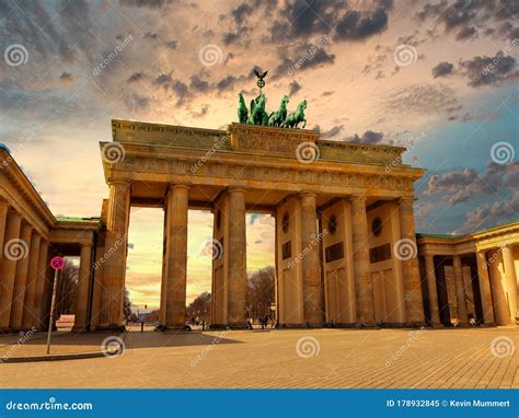 The Famous Brandenburg Gate Brandenburger Tor At Sunset In Berlin