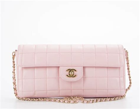 Chanel Light Pink Lambskin East West Chocolate Bar Flap Bag Chanel