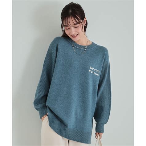 キューティーブロンド Cutie Blonde ロゴ刺繍が目を惹く ニットチュニック ブルー 092 ファッション通販