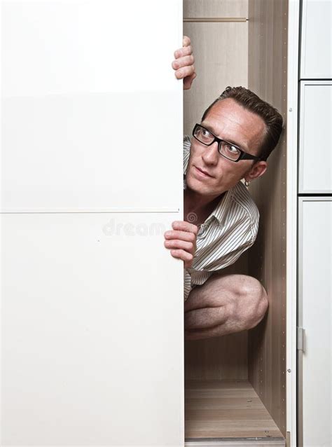 Man Hiding Behind A Wall Stock Image Image Of Mature 20185293