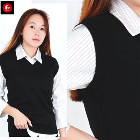 Okechuku Rompi Rajut Wanita Model Polos V Neck Knit Vest Rompi Seragam