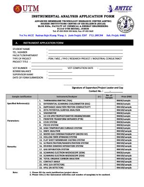 Fillable Online Amtec Utm Instrumental Analysis Application Form