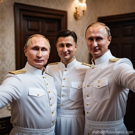 Putin And Zelensky As Male Maids In Soft Light Selfie Stable