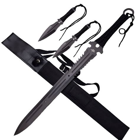 Miecz Katana Ninja 71 Cm Plus Dwa NoŻe Do Rzucania D125 Zestaw Do