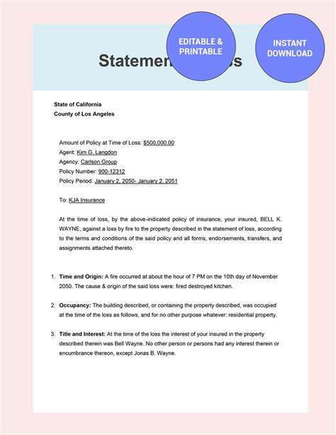 Statement Of Loss Affidavit Template In Word Pdf Google Docs