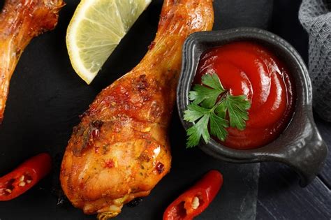 Muslo de pollo frito con salsa y limón | Foto Premium