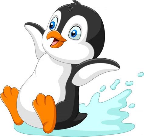 Cartoon Penguin Sliding On Water Desenho De Desenho Animado Cartoon