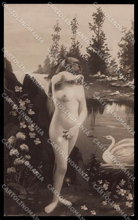 French Risque Nude Woman Swan Original RPPC Postcard ZG5327 Topics