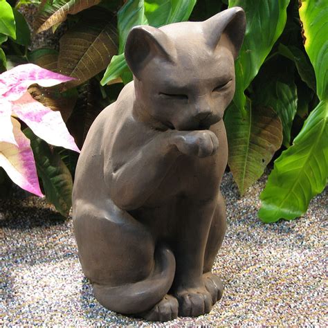 Cast Stone Cement Contented Cat Outdoor Garden Statue Ebay