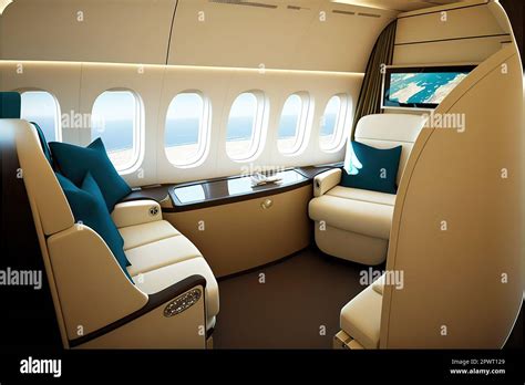 First class seats inside a Boeing 747-8 jumbo jet airplane from the ...