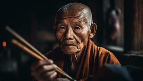 serene monk meditating holding wisdom working  spirituality