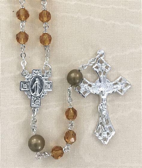 Topaz Tin Cut Pearl Our Father Rosary Beads Firstcommunions