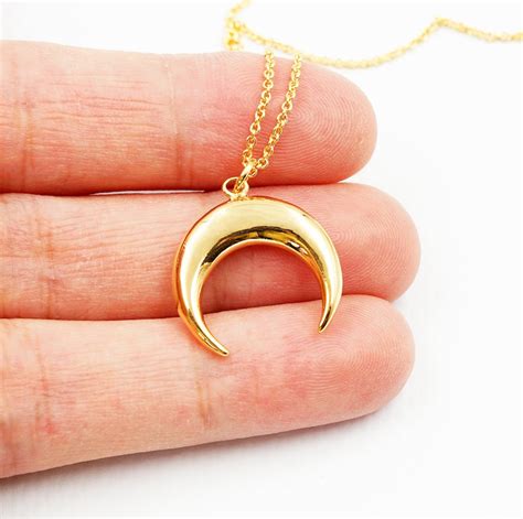 Upside Down Moon Necklace Gold Horn Necklace Crescent Etsy