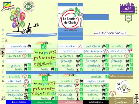 Menus Au Septembre Cantine De Chadi Lyc E Agricole Saintes