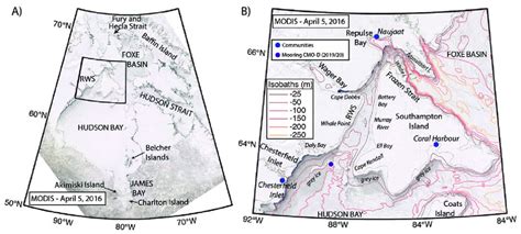 A) Map of the Hudson Bay Marine Region, including Hudson Bay, James ...