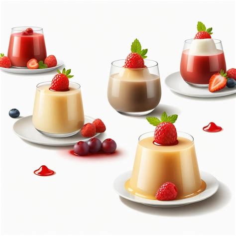 Premium Vector Panna Cotta Vector Set White Background Isolated