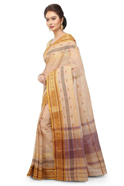 Beige Plain Cotton Saree Buymyethnic 2701393