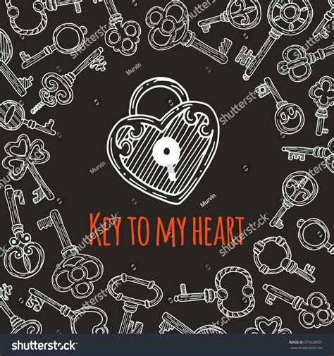 Key My Heart Hand Drawn Vector Stock Vector Royalty Free 375628501