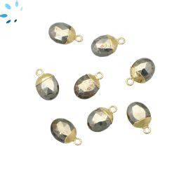 Pyrite Oval Shape X Mm Electroplated Charm Set Of Gold Plated